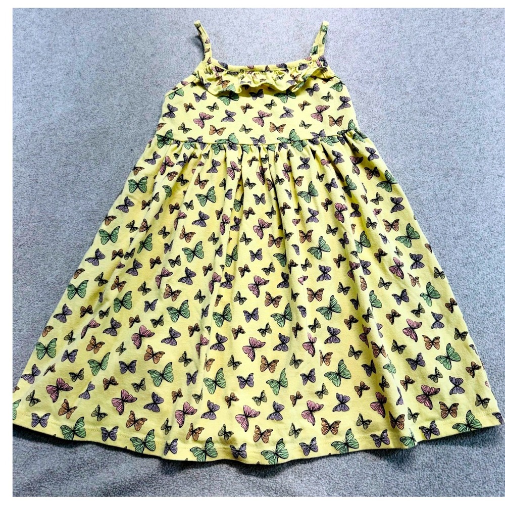 Lucky Penny Butterfly Print Sundress Girls Size 5 Yellow Ruffle Neck Sleeveless